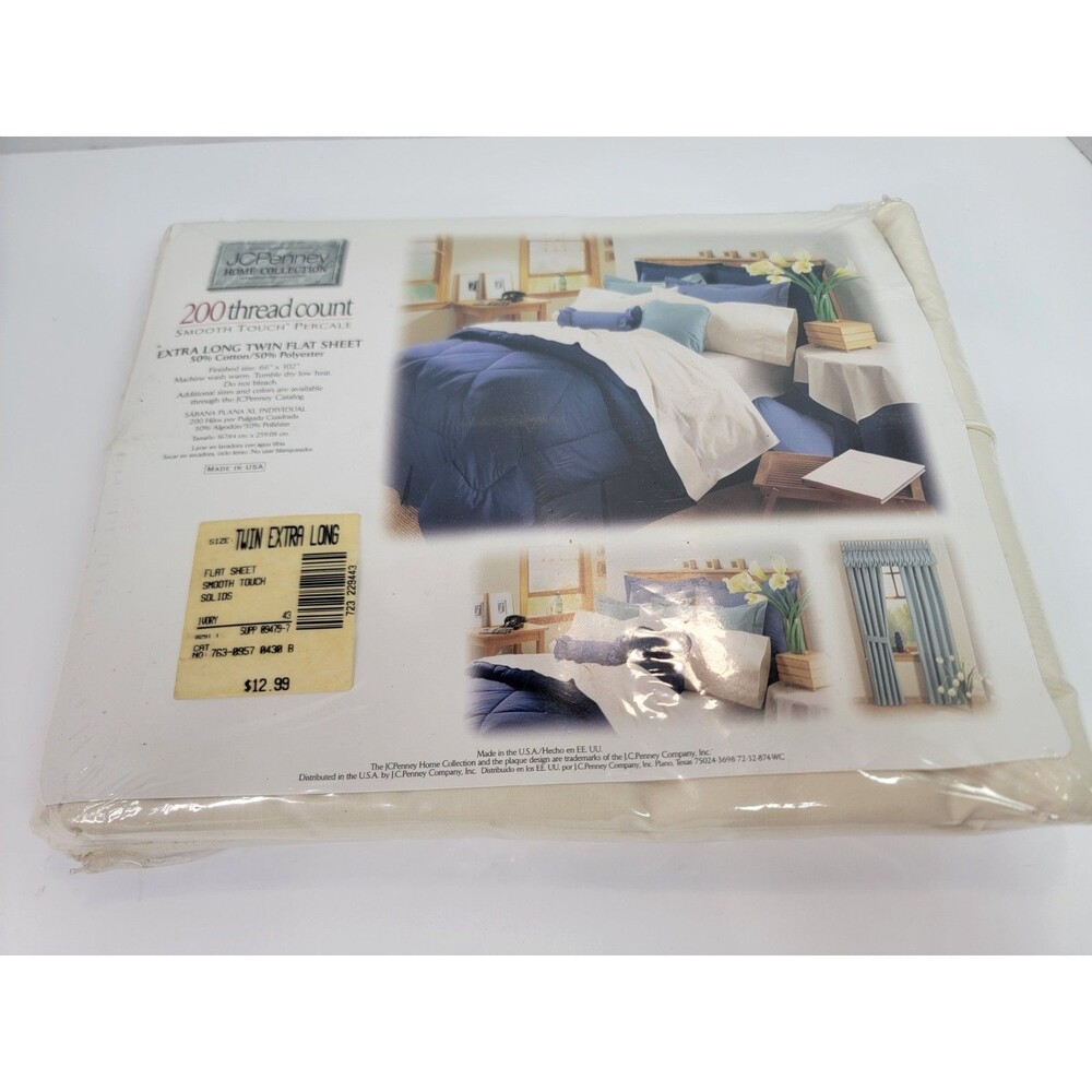 Vintage JCPenney Home Collection Twin XL Flat Sheet Ivory 200 Thread Count USA N
